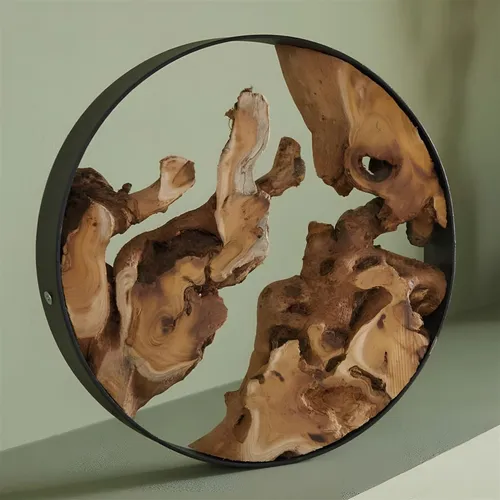 Deko Objekt "Root" Metall schwarz & Holz Ø 28 cm - Figuren, Skulpturen & Statuen - Stilvolle Skulptur aus Holz und Metall, ideal für jedes Zimmer, schafft ein modernes Ambiente.