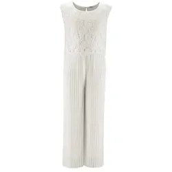 happy girls Sommerkleid Jumpsuit – Eleganter Mädchenoverall - Ecrufarbener Mädchenjumpsuit mit halbtransparenter Marlenehose und Spitzentop. Ideal für Feste, mit angenehmem Tragegefühl dank Gummizug in der Taille. Pflegeleicht bei 30 Grad.