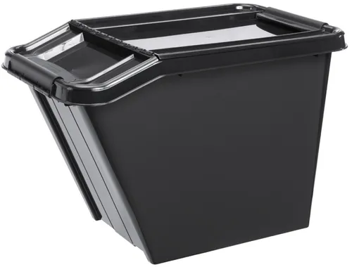 Plast Team Aufbewahrungsbox PROBOX SLANTED 58 Liter schwarz - Praktische Aufbewahrungsbox mit 58 Litern Fassungsvermögen, aus 100% recyceltem Kunststoff, stapelbar und mit QR-Code zur einfachen Organisation Ihrer Gegenstände.