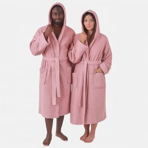 Betz Bademantel Saunamantel BERLIN mit Kapuze für Herren und Damen - Bademantel aus 100% Baumwolle, ideal für Entspannung nach der Sauna, mit praktischer Kapuze und Gürtel, in stilvollem lotus Farbton.