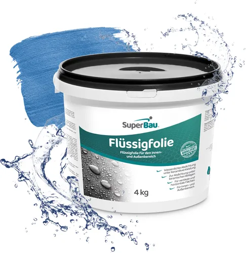 Superbau Flüssigfolie Bad & Dusche 4 kg - Dichtfolie Außenbereich & Innen, Abdichtung Badezimmer, Lösemittelfrei, Abdichtfolie Wasserdicht Blau