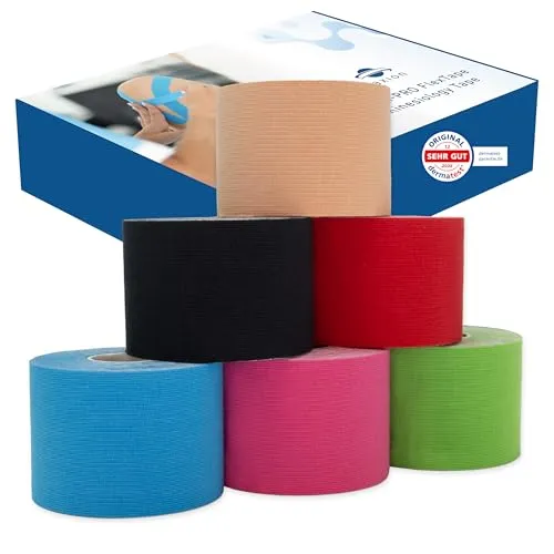 axion® Kinesiologie Tapes Misch-Set - 6 Rollen - Medizinische Tapes & Zubehör - Wasserfest, hautfreundlich und elastisch, ideal für Sport und Alltag. Bietet optimalen Halt und Stabilität für verletzte Körperregionen.