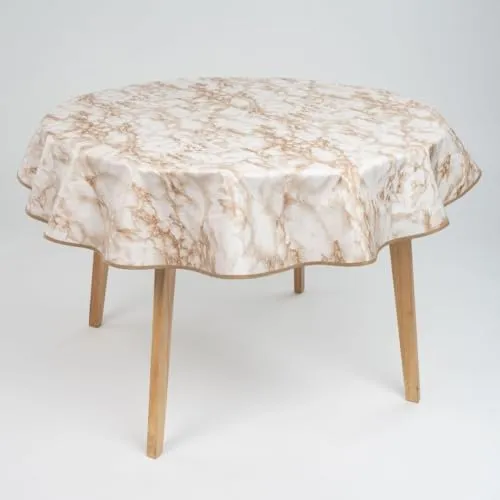 laro 140cm runde Wachstuch Tischdecke abwaschbar Wachstuchtischdecke mit Saum-Eingefasst-Paspelband, Muster:Marmor Weiß Beige Braun, Größe: Rund 140cm