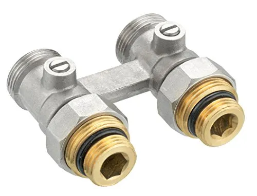 Hahnblock für Ventil-Heizkörper, selbstdichtend, absperrbar, 1/2 Zoll x 3/4 Zoll AG, Durchgangsform