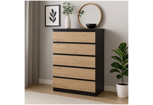 HTI-Living Thekla Kommode mit 5 grifflosen Schubladen - Moderne Kommode mit eleganter Formgebung und grifflosen Fronten. Fünf geräumige Schubladen bieten viel Stauraum. Ideal für Schlafzimmer, Flur oder Büro, bringt sie zeitlose Eleganz in jeden Raum.