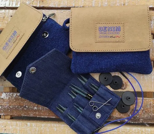 KnitPro Set austauschbare Rundstricknadeln Indigo Wood Short, 3,00 mm - 6,00 mm