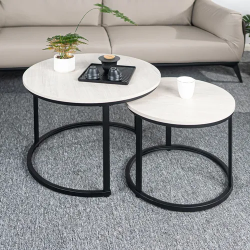 Hawthyhome Couchtisch-Set 2 Stücke aus Holz mit Metallrahmen - Kombination aus Stil und Funktion – modernes, platzsparendes Nesting-Design für flexiblen Einsatz. Hochwertige, pflegeleichte Materialien für Langlebigkeit und Alltagstauglichkeit.