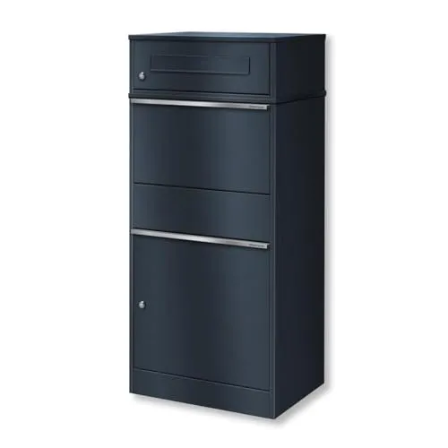 Metzler Briefkasten und Paketbox, Postbox rostfrei und massiv, Paketbriefkasten XXL, Standbriefkasten modern, RAL7016 Anthrazitgrau matt, mit Zylinderschloss, Modell Bispo