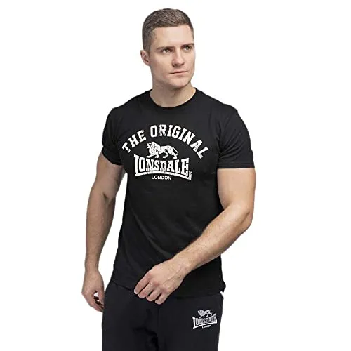 Lonsdale Unisex T-shirt Slim Fit Original Langarmshirt, Schwarz, M EU - Herren-Shirts mit gedrucktem Logo auf der Vorderseite und Slim Fit für einen modernen Look.