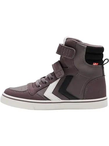 Hummel SLIMMER STADIL HIGH JR - SPARROW - 26 - Sneaker für Kinder mit elastischen Schnürsenkeln und Klettverschlüssen für optimalen Halt. Ideal für aktives Spielen und einfaches An- und Ausziehen dank Zuglasche.
