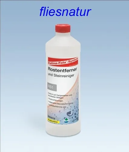 Patina Fala Rostentferner und Steinreiniger 1 L - Flüssigreiniger zur effektiven Entfernung von Rostverfärbungen und -flecken auf Steinoberflächen, hergestellt in Deutschland.