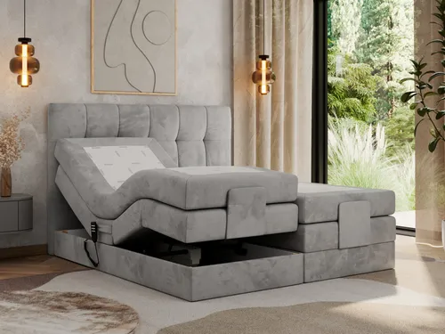 MKS Boxbett Hellgrau 140x200 cm - Elegantes Boxspringbett mit elektrischer Verstellung für individuelle Liegepositionen. Ideal für maximalen Komfort und Ergonomie im Schlafzimmer.