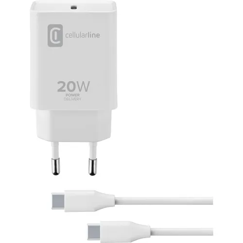 Cellularline USB-C Charger Kit 20W - Ideal für iPad Pro und iPad Air - USB Ladegerät mit 20W Leistung, perfekt für schnelles Laden von iPad Pro (2018 oder später) und iPad Air (2020). Kompakt und leistungsstark für unterwegs.