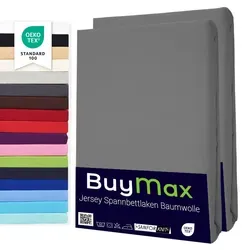 Buymax Spannbettlaken 2-er Set - Jersey 100% Baumwolle - Bettlaken Set für Matratzen bis 25 cm Höhe, mit rundum Gummizug für perfekten Sitz, waschbar bis 60°C und bügelleicht - ideal für jeden Schlafkomfort.