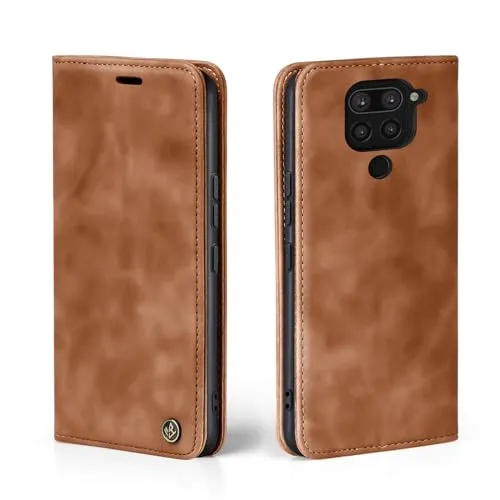 LBH Handyhülle für Xiaomi Redmi Note 9 in Hellbraun mit Karten- und Geldfach Smartphone Hülle mit Standfunktion Flip Case Schutzhülle Magnetverschluss Vintage