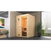 Weka Massivholzsauna Valida mit Glastür - Massivholzsauna aus 38 mm Fichtenholz für ein optimales Saunaklima. Mit eleganter Ganzglastür für mehr Licht und Flexibilität in der Anordnung.