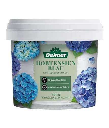 Dehner Hortensien-Blau 900 g - Effektives Pflanzenhilfsmittel zur Blaufärbung von Hortensien. Sofort wirksam mit 100 % Aluminiumsulfat, ideal für ca. 300 l. Genießen Sie leuchtend blaue Blüten ohne lange Wartezeiten.