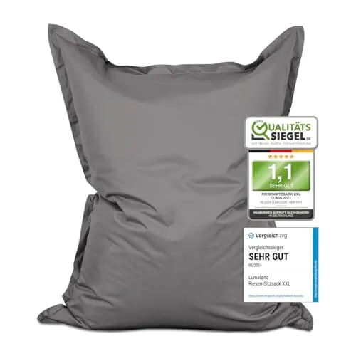 Lumaland Riesen-Sitzsack XXL – Wasserfestes Liegekissen 140x180 cm - Sitzsäcke: Multifunktionaler, wasserfester Sitzsack mit über 3 Mio. anpassungsfähigen EPS-Perlen für höchsten Komfort – ideal für drinnen und draußen!
