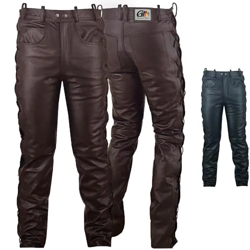 German Wear Lederhose GW860 Brown - Schnür-Lederjeans aus Büffelleder in Größe 52/L - Hochwertige Lederjeans aus 100% Glattleder, mit eleganter Schnürung für einen perfekten Sitz. Ideal für besondere Anlässe und den Alltag.