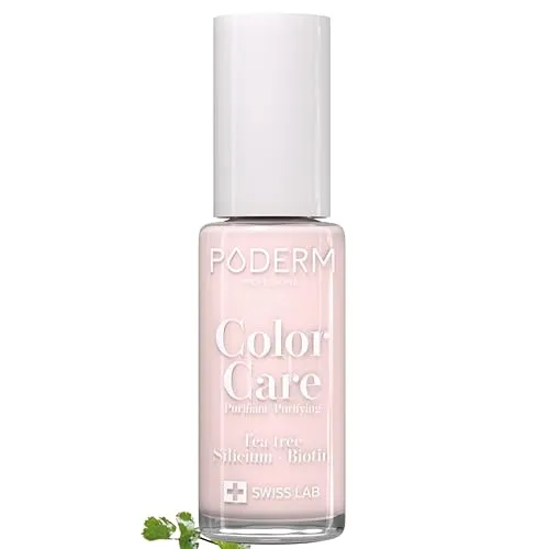 PODERM Teebaum Nagellack Color Care - 2 in 1 Pflege für brüchige Nägel (8ml) - Verbessern Sie das Aussehen Ihrer Nägel mit diesem langhaltenden Nagellack. Die Formel mit 85% natürlichen Inhaltsstoffen bietet exzellente Haltbarkeit und Pflege für brüchige Nägel. Hergestellt in der Schweiz.