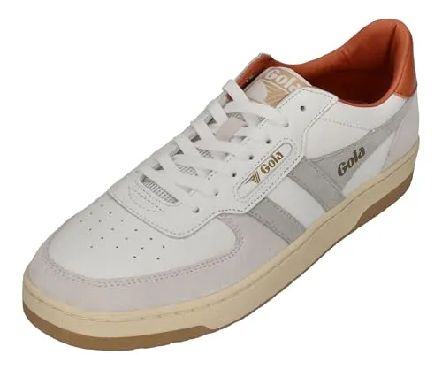 Gola Hawk Sneaker Men - Weiß/Smoke/Moody Orange (XG) 13 - Freizeitschuhe & Sneaker für Herren, stilvoller Herrenschuh mit gefütterten Eigenschaften für Komfort an kälteren Tagen, inspiriert von Court-Sport und im Retro-Design.