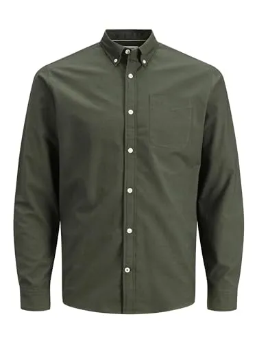 JACK&JONES Essentials Herren Freizeithemd Forest Night - Herrenhemden mit Button-Down Kragen, langarm und normal geschnitten, ideal für den Alltag und vielseitig kombinierbar.