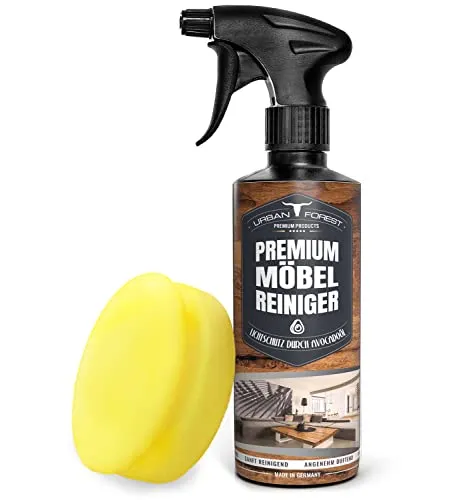 SPARSET Premium Möbelreiniger + Schwamm Holzreiniger für Möbelpflege Reinigungsmittel für Möbel, Lackoberflächen, Kunststoff, Kunstleder, Natur- u. Kunststeine, Leder URBAN FOREST 500ml