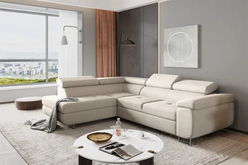 Couchgarnitur JADE Stoff Beige mit Schlaffunktion Ottomane Links