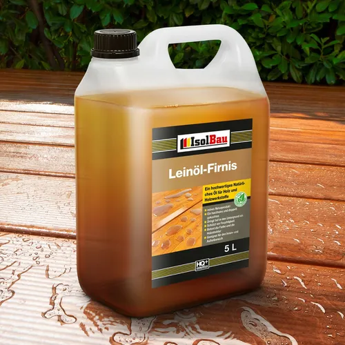 NATUR Holzschutz LEINÖL-FIRNIS 5 L - Hochwertiges Holzöl für Möbel und Terrassen - Holzöle: Reines Naturprodukt mit aktivem BIO Holzschutz, dringt tief ein, schnelltrocknend und wetterbeständig, ideal für Innen- und Außenanwendungen.