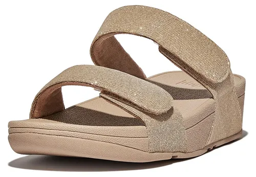 Fitflop Lulu Adjustable Shimmerlux Slides EU 41 - Hochwertige Slides mit verstellbarem Riemen für optimalen Halt. Die Microwobbleboard-Sohle bietet besonderen Komfort und Unterstützung für den ganzen Tag.