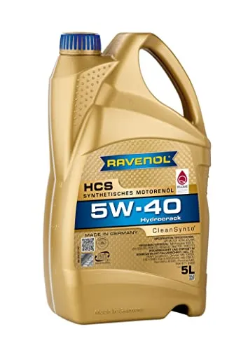 RAVENOL HCS SAE 5W-40 Motoröl 5 Liter - Synthetisches Motoröl für hohe Leistung, geeignet für zahlreiche Herstellerfreigaben wie VW und BMW, ideal für optimalen Motorschutz.