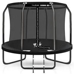 Gartentrampolin THUNDER® ELITE 8FT mit Sicherheitsnetz - Hochwertiges Trampolin für den Heimgebrauch, ausgestattet mit Sicherheitsnetz und Randabdeckung. Ideal für Fitness und Spaß im Freien, mit geprüfter Qualität und einem Benutzergewicht von bis zu 150 kg.