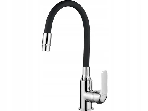 Standing Sink Faucet, 2-Function, Flexible Spout, Chrome/Black