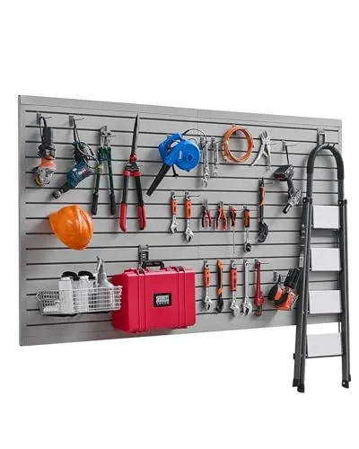 VEVOR Werkzeugwand 1225x2450 mm - PVC-Lamellenwand für Garagen - Robuste PVC-Werkzeugwand mit 136 kg Tragfähigkeit, ideal für Garagen und Werkstätten. Flexibles, modulares Design für individuelle Aufbewahrungslösungen.