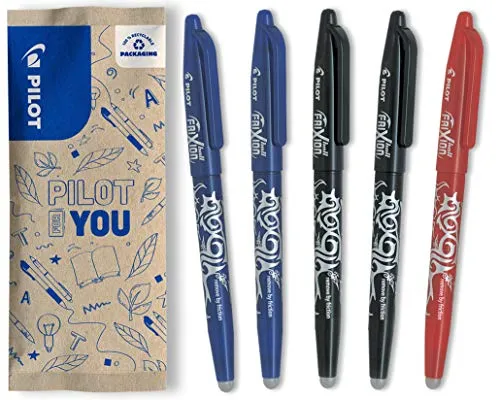 PILOT FriXion Ball 0.7 Set – 5 Stück – 2x Blau/Schwarz, 1x Rot – Radierbare Tintenroller 0,4 mm Strichstärke, angenehme Schreibführung beim Schreiben, thermosensitive Tinte, mit austauschbarer Mine