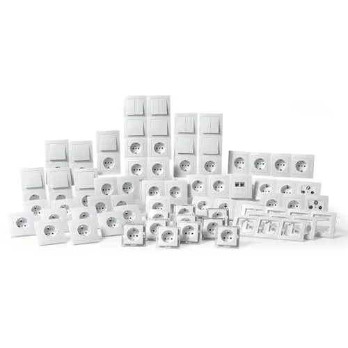 McPower Flair Megaset-Profi 100-teilig - Umfangreiches Unterputz Schalter und Steckdosen Set für Wohn- und Büroprojekte, inklusive einfacher Montage durch Steckanschluss und zeitlosem Design in Weiß.