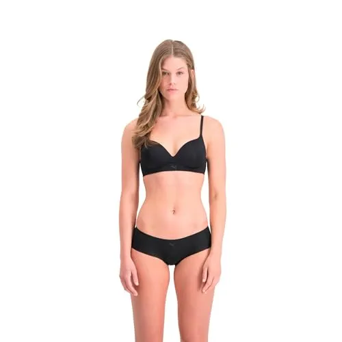 PUMA Damen Bra Unterwäsche, Schwarz, 80 / D EU - Funktionsunterwäsche mit glattem Mikrofaserstoff und weicher Schaumstoffpolsterung für optimalen Tragekomfort. Verstellbare Schulterträger und bügellose Unterstützung sorgen für eine individuelle Passform.