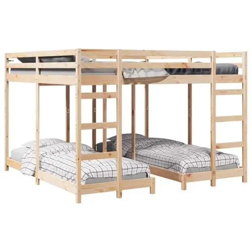 vidaXL Dreifach Etagenbettrahmen aus Kiefernholz 80/200 x 200 cm - Platzsparendes Etagenbett für Kinderzimmer oder kleine Wohnungen. Robust aus Kiefernholz, mit zwei Leitern und Sicherheitsgeländern für optimale Sicherheit und Komfort.