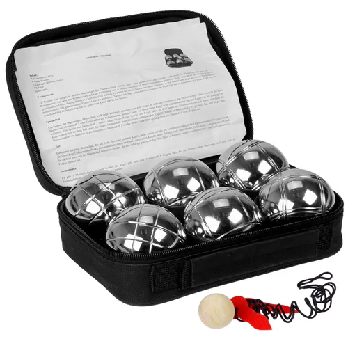 Boccia Kugeln Set mit 6 Metall-Kugeln und Tragetasche - Boule-Spiele: Hochwertiges Set mit 6 Metall-Kugeln (73mm, 720g) und luxuriöser Tragetasche, ideal für offizielle Turniere und entspannte Spiele im Garten oder am Strand.