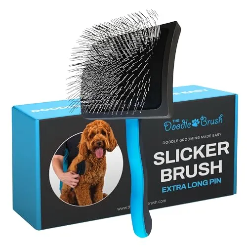 The Doodle Brush, Slicker Hundebürste für Cockapoo Pudelbürste, Hundebürste für langhaarige Hunde, Hundentwirrbürste, Hundebürsten die Pflege - Extra lange Nadel-Slickerbürste Einfache Pflege