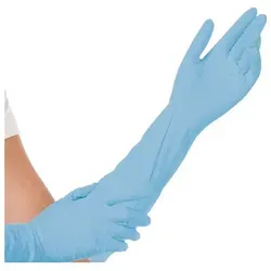 Hygostar "Extra Safe Superlong" Nitril-Handschuhe Blau | 50 Stück - Arbeits- & Schutzkleidung mit extra langer Stulpe für umfassenden Schutz. Diese Nitrilhandschuhe sind extrem widerstandsfähig, latexfrei und ideal für Allergiker.
