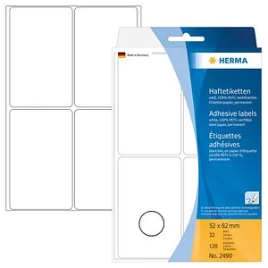 HERMA Etiketten 2490 weiß 82,0 x 52,0 mm, 32 Blatt