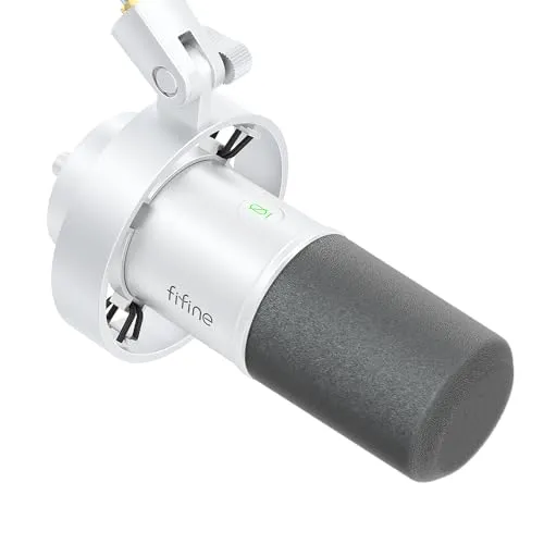 FIFINE XLR/USB Dynamic Microphone for Podcast, Vocal Recording, PC Mic with Mute Switch, Headphone Jack, Gain Control, Studio Microphone for Streaming, Voice Over, Music Singing -K688 White
