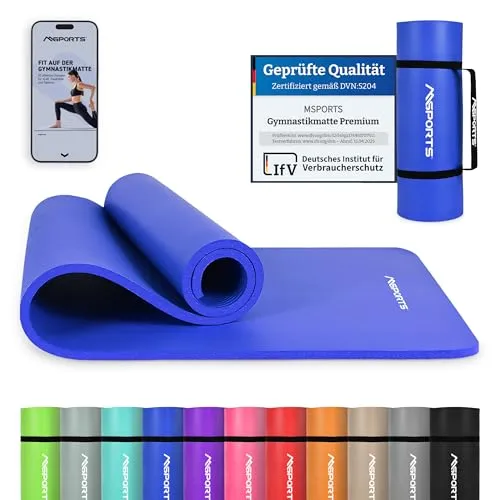 MSports® Gymnastikmatte mit Tragegurt, Poster & Workout App - Sportmatte für Zuhause und Profis, gelenkschonend und ideal für Yoga, Pilates und Fitness-Training.