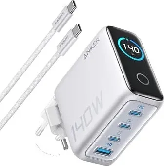 Anker Zolo 140W Wandladegerät: Schnellladen mit Digitalanzeige - Handy-Ladegeräte mit 140W GaN-Technologie für blitzschnelles Laden. Kompakt und leicht, ideal für unterwegs. Digitalanzeige zeigt Echtzeit-Status und Temperatur.