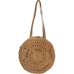 styleBREAKER Damen Runde Schultertasche aus geflochtenem Papierstroh – Boho Style - Damen-Henkeltasche aus leichtem Papierstroh mit Reißverschluss und langen Kunstlederhenkeln für optimalen Tragekomfort. Perfekt für den Sommer!