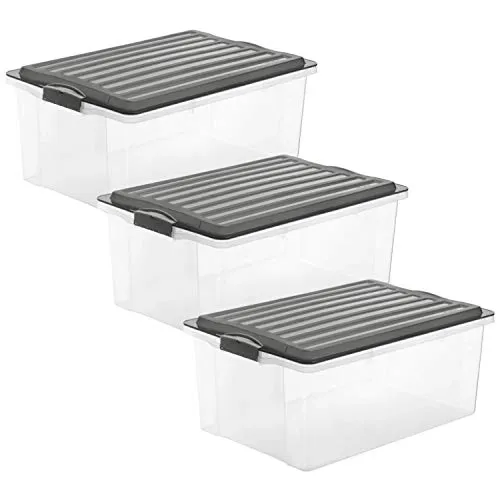 Rotho Compact 3er-Set Aufbewahrungsbox 38l - Aufbewahrungsbehälter mit Deckel, BPA-frei, stapelbar mit beidseitig verwendbarem Deckel - ideal für platzsparende und übersichtliche Lagerung von Materialien im DIN A3 Format.