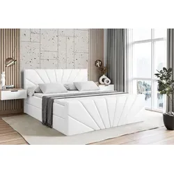 ALTDECOR Boxspringbett MILTIO-Z 200x200 cm - Weiß Kunstleder - Boxspringbett mit H3 Matratze und Topper, ideal für erholsame Nächte. Zwei Bettkästen bieten viel Stauraum und der strapazierfähige Polsterstoff ist allergikerfreundlich.
