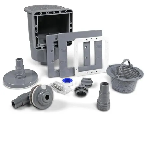 POOL Total Pool Skimmer Einbauskimmer Set Grau - Poolskimmer Komplettset mit Schlauch, Dichtungen & Schrauben für einfache Installation und effektive Wasserreinigung – sorgt für kristallklares Poolwasser.