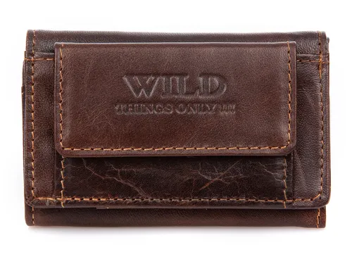 WILD Herren Geldbörse Echt Leder Portmonee Klein Geldbeutel Neu Dunkelbraun